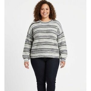 New a.n.a Gray Striped Round Neck Lightweight Soft Knit Pullover Sweater 1X